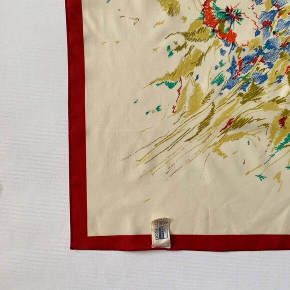 Vintage Boselli Floral Flower Print Trevira Italian Scarf Red Beige Blue Green - Picture 8 of 10